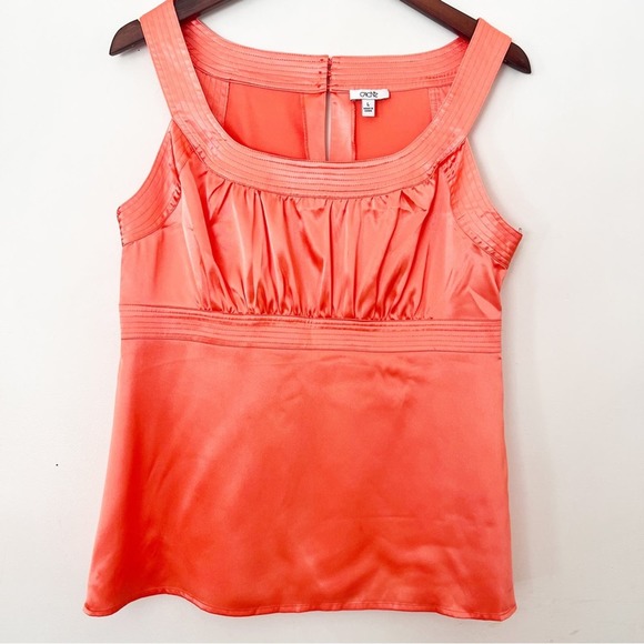 Cache Tops - Cache Peach Coral Satin Sleeveless Blouse Womens L Top Casual Party Formal